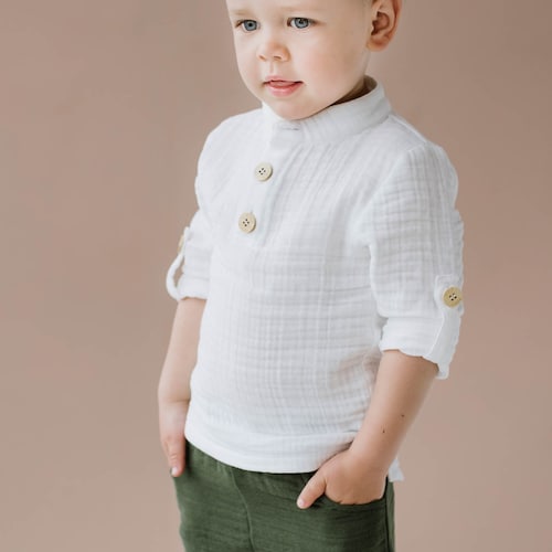 Toddler Boy Muslin Shirt White Summer Shirt Classic Kids Etsy