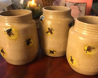 Set of 3 firefly mason jar tumbler handmade pottery
