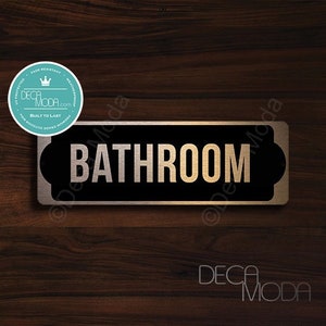 BATHROOM DOOR SIGN, Brushed Copper Bathroom Sign, Copper Black Bathroom Door Signs, Toilet Sign, Restroom Signs, 9 x 3 inches