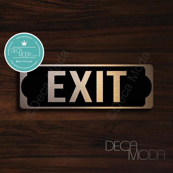 EXIT DOOR SIGN, Brushed Copper door Sign, Copper Black Exit Signs, Exit This Way, Outdoor Indoor Door Signs, 9 x 3 inches