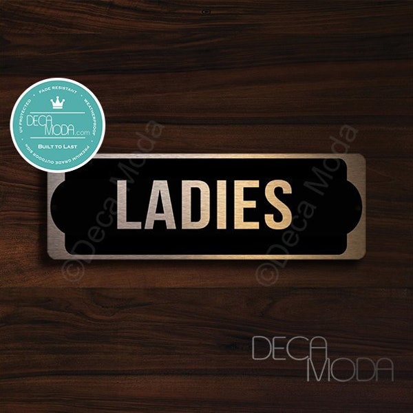 LADIES BATHROOM SIGN, Brushed Copper Ladies Door Sign, Copper Black Bathroom Door Signs, Toilet Sign, Ladies Restroom Signs, 9 x 3 inches