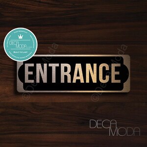 ENTRANCE DOOR SIGN, Brushed Copper door Sign, Copper Black Entrance Signs, Entrance This Way, Outdoor Indoor Door Signs, 9 x 3 inches