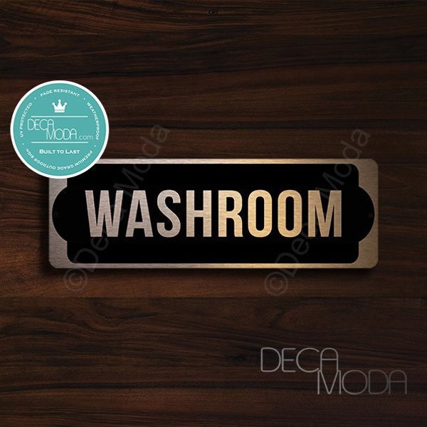 WASHROOM DOOR SIGN, Brushed Copper Washroom Sign, Copper Black Washroom Door Signs, Washroom Sign, Restroom Signs, 9 x 3 inches