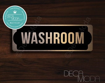 WASHROOM DOOR SIGN, Brushed Copper Washroom Sign, Copper Black Washroom Door Signs, Washroom Sign, Restroom Signs, 9 x 3 inches