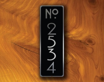 Vertical Brushed Silver House Number Sign, Weatherproof Outdoor Address Plaque