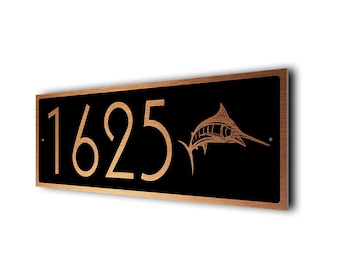 Custom Marlin House Number Sign: Brushed Metal Outdoor Address
