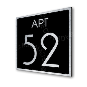 Custom Apartment Number Signs Condo Room Numbers Brushed Silver and Matt Black Finish Contemporary Design Apartment decor image 1