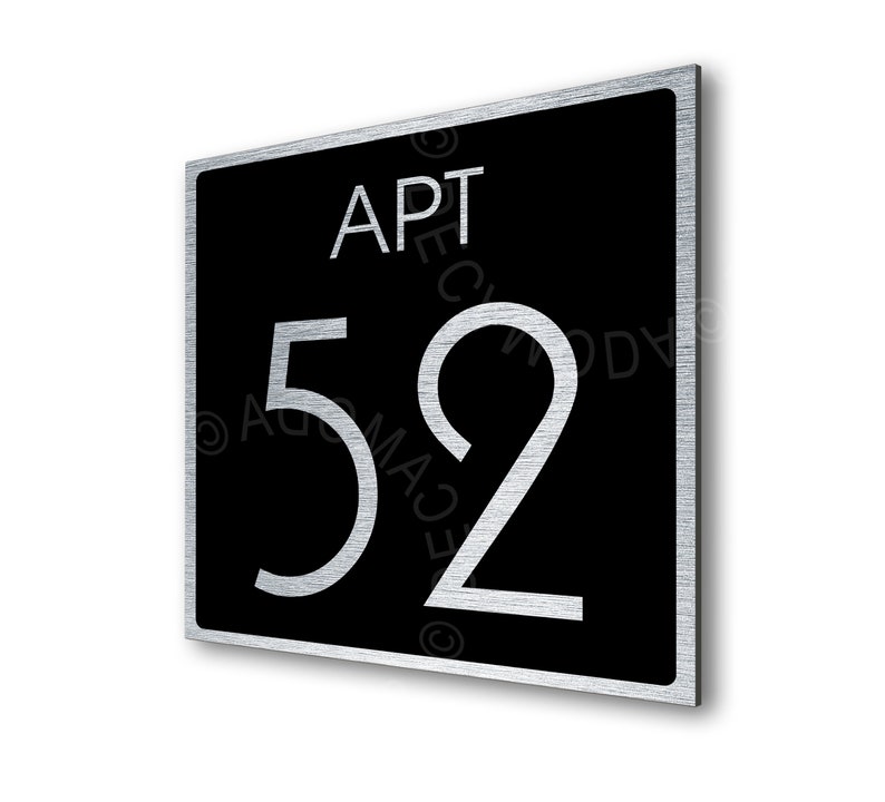 Custom Apartment Number Signs Condo Room Numbers Brushed Silver and Matt Black Finish Contemporary Design Apartment decor image 1