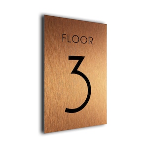 Copper Number Sign, Floor Number signs, Brushed Mild Copper Signs, Floor Numbers, Sign, Numbers, Number Signs, Hotel Decor, Hotel Signs