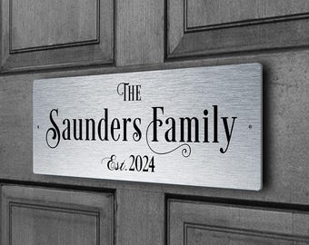 Brushed Silver Family Name Sign | Personalized Weatherproof Established Date Plaque