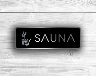 Brushed Silver Sauna Sign: Customizable Door Plate, Hotel Decor