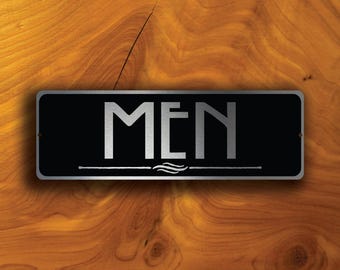 Brushed Aluminum Men's Restroom Sign: Indoor/Outdoor Door Plaque