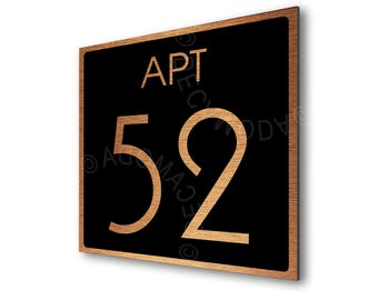 Brushed Copper Apartment Number Sign: Modern Black Condo Decor
