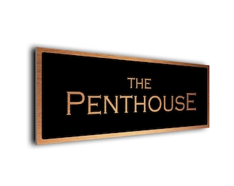 Penthouse Door Sign, Brushed Metal Apartment Plaque Gift for Modern Home Entrances