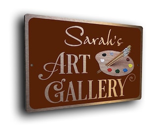 Personalized Art Gallery Sign: Brushed Bronze Metal Finish, Custom Artist Studio