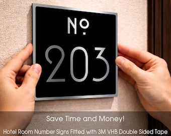 Modern Brushed Silver Hotel Room Number Sign: - Luxury Boutique Signage - Personalized Apartment Decor
