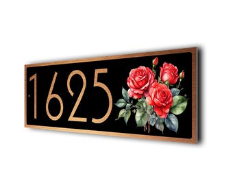 Custom Rose Address Sign: Brushed Metal, Weatherproof Outdoor Number