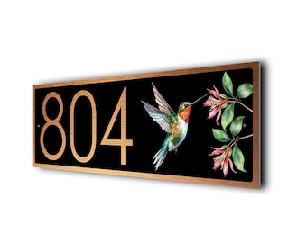 Hummingbird Address Sign, Personalized Outdoor House Number Plaque for Garden Home Entrances