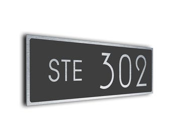 Brushed Aluminum Custom Suite Number Sign: Modern Office Decor