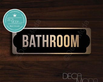 Brushed Copper Bathroom Door Sign: 9x3" Restroom Sign