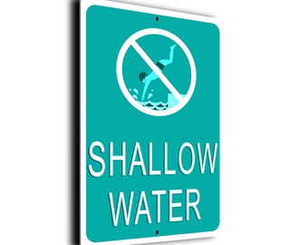 Shallow Water Pool Sign: Weatherproof Aluminum Composite