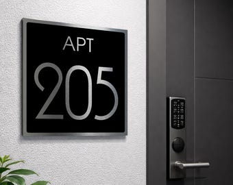 Easy Install Apartment Number Sign, Brushed Silver Plaque for Hotels Condos Estates