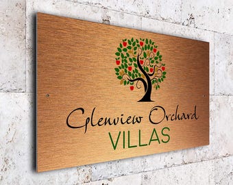 Modern Address Plaque: Custom Villa Number Sign, Brushed Aluminum