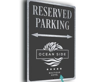 Custom Logo Parking Sign: Brushed Metal Personalized Business Plaque