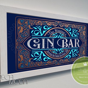 PERSONALIZED GIN Bar Sign, Bar Sign, Custom Signs, Brushed Metal Finish, Gin, Gin Decor, Wood Frame, Custom Gin Bar, Bar Decor, Gin Bar