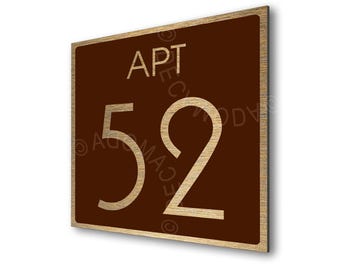 Custom Apartment Number Sign: Brushed Gold & Brown, Contemporary Decor