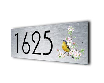 Songbird Address Sign: Brushed Metal Custom House Number