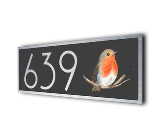 Robin Address Sign: Custom Brushed Metal House Number