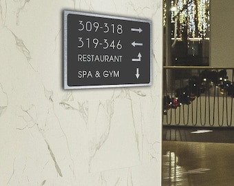 Custom Wayfinding Sign: Brushed Silver Metal, Indoor/Outdoor