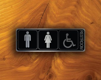 Brushed Silver Unisex Restroom Sign: Accessible Restroom Door Decor