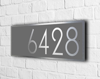 Modern House Number Sign: Gray & Brushed Silver Aluminum