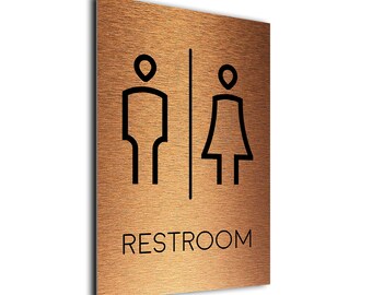Modern Restroom Sign: Brushed Aluminum, Fade Resistant