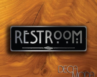 Brushed Silver Metal Restroom Door Sign - Indoor/Outdoor