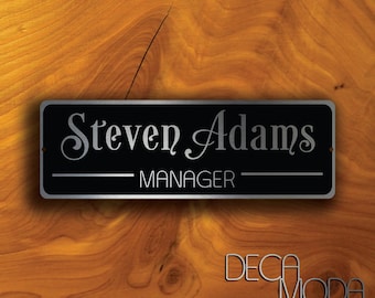 Personalized Door Name Plate: Brushed Silver Metal Sign