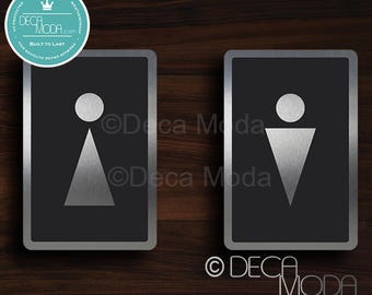 Modern Brushed Silver Restroom Sign Set