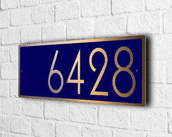 Moderne Hausnummer Schild: Blau & Kupfer Finish gebürstet