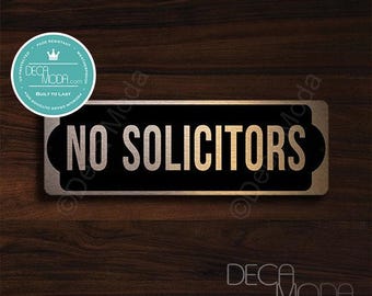 Brushed Copper No Solicitors Sign: Weatherproof Door Sign (9 x 3 inches)
