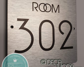 Brushed Silver Hotel Room Number Sign: Custom Door Number