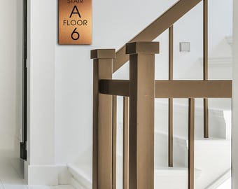 Brushed Copper Stair Number Sign: Modern Hotel Decor