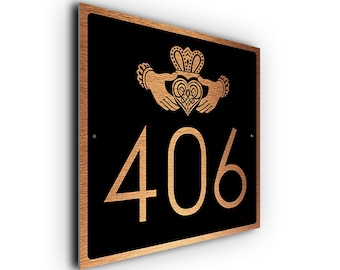 Celtic Claddagh Ring House Number Sign: Weatherproof Aluminum