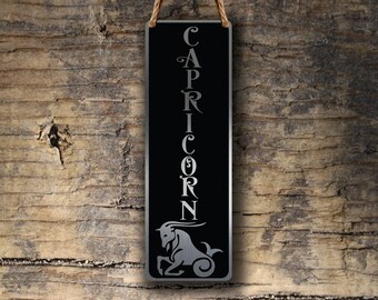 Capricorn Zodiac Sign Wall Art: Brushed Silver Hanging Plaque
