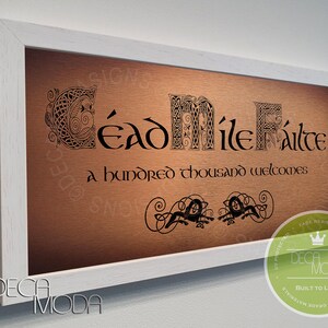 Cead Mile Failte Schild: Irish Welcome, Gebürstetes Metall, Holzrahmen Bild 2