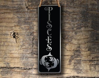 Segno zodiacale dei Pesci: targa da appendere in argento spazzolato