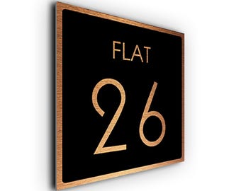 Modern Flat Number Sign: Brushed Aluminum, Weatherproof, Peel & Stick