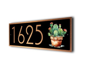 Cactus Address Sign: Custom House Number, Weatherproof Metal