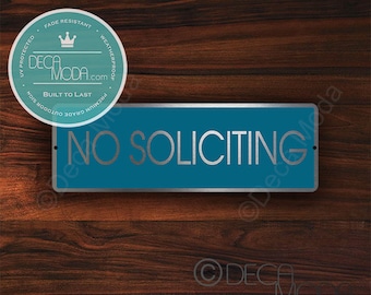 FRONT DOOR SIGN, No Soliciting Sign, Brushed Aluminum, Silver Teal Finish, No Soliciting Door Sign, No solicitors, Solicit, Front Door Signs